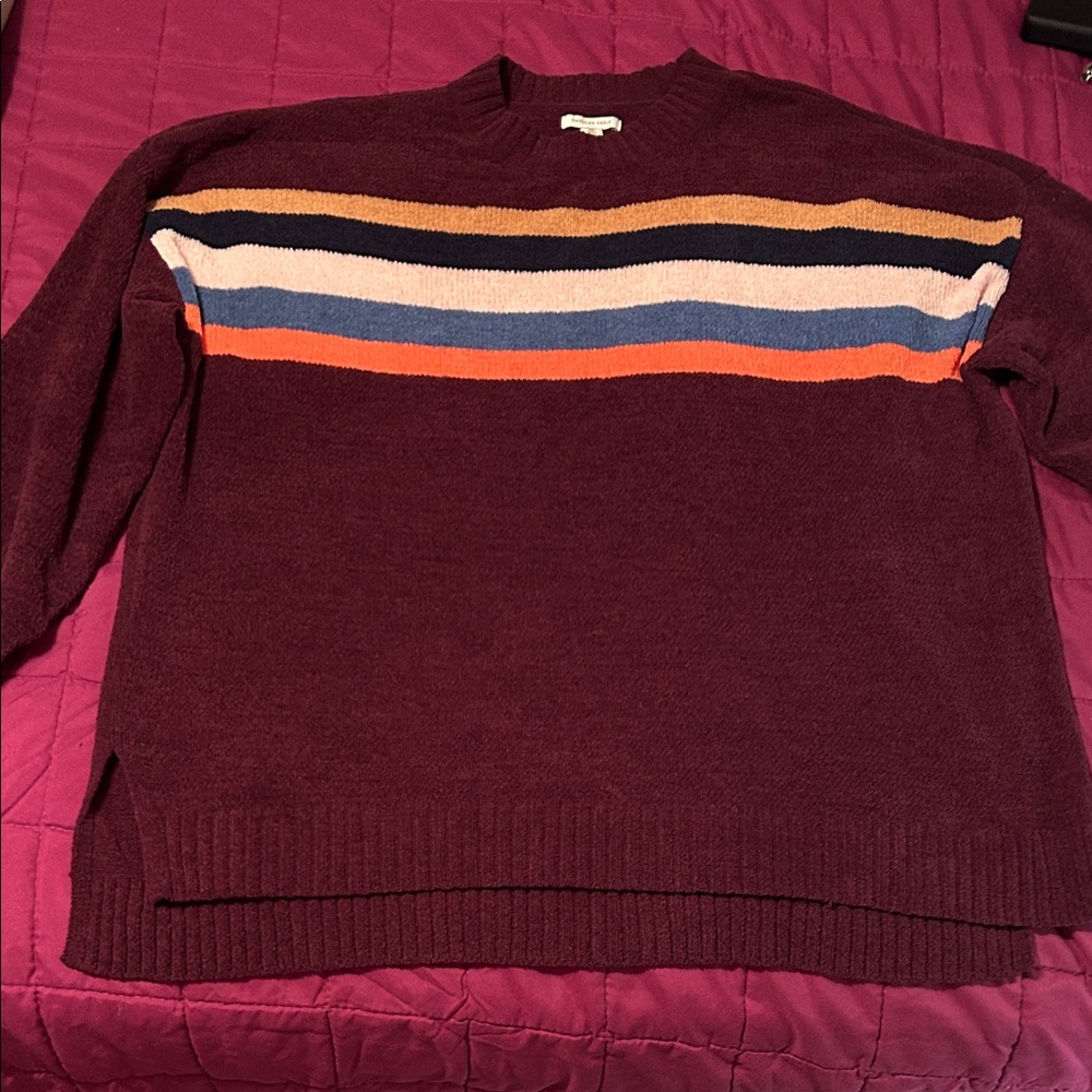 Ladies Burgundy Striped Sweater L/XL